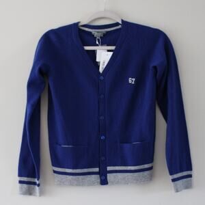 NWT Bonpoint Cashmere Button Front Cardigan Sweater Blue Gray Varsity Preppy 12